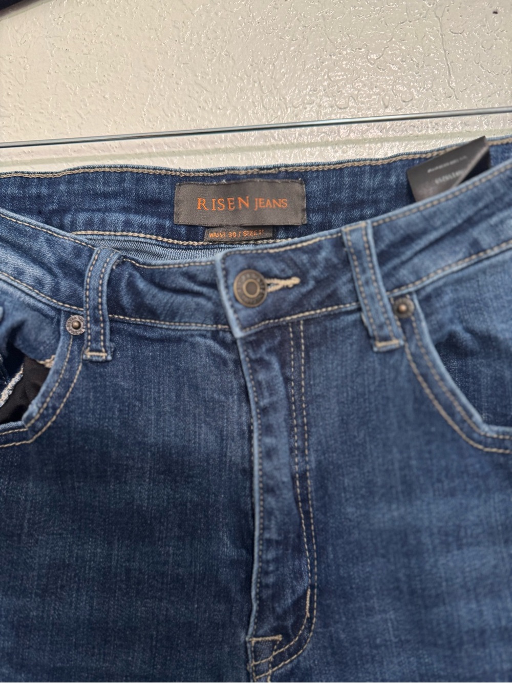 Risen High Rise Dark Blue Jeans Raw Hem Flare Size 30/11 - Picture 5 of 11